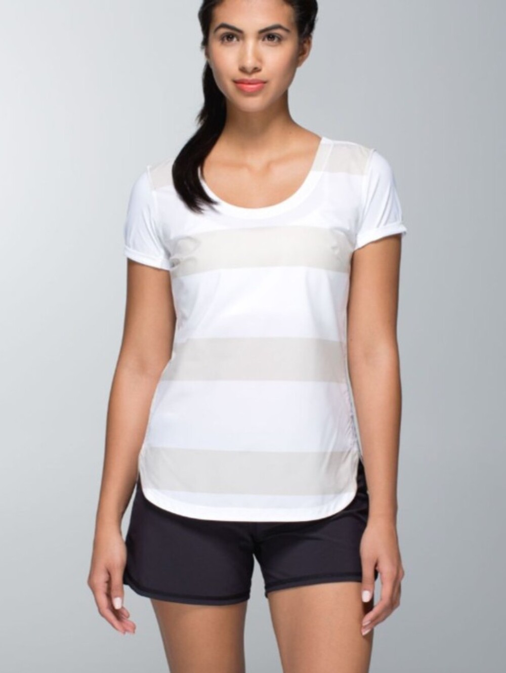 Lululemon Lightened Up Short Sleeve Stroll Striped Top Cashew White Sz 8